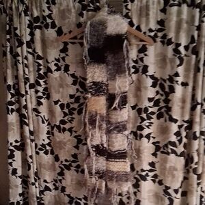 Cozy Patchwork Knit Scarf - Black, Gray, Cream